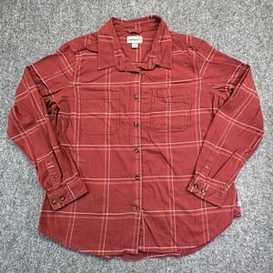 Carhartt Women's Plaid Flannel Shirt Red Brown White Grid Long Sleeve XL